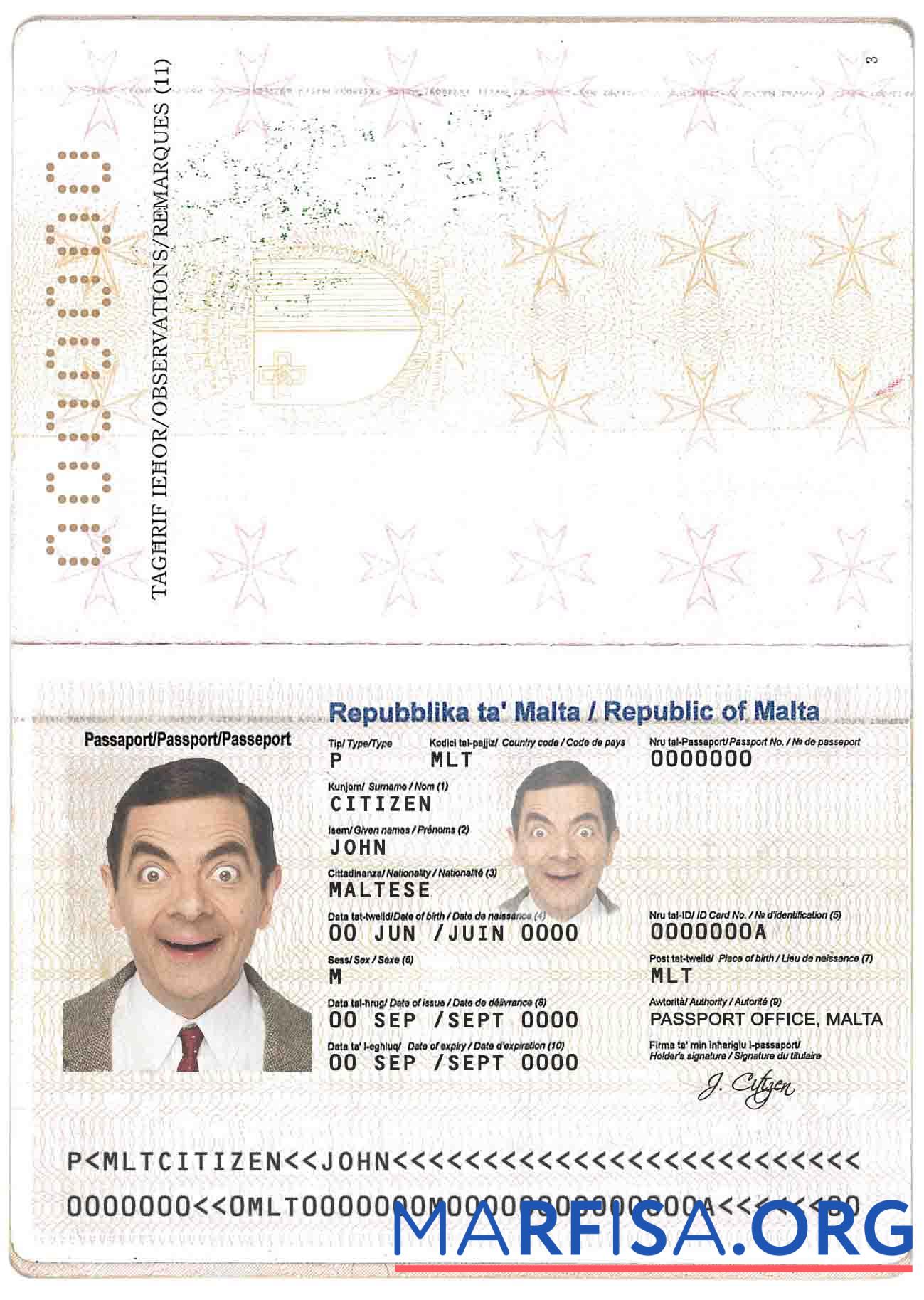Blank Malta passport template